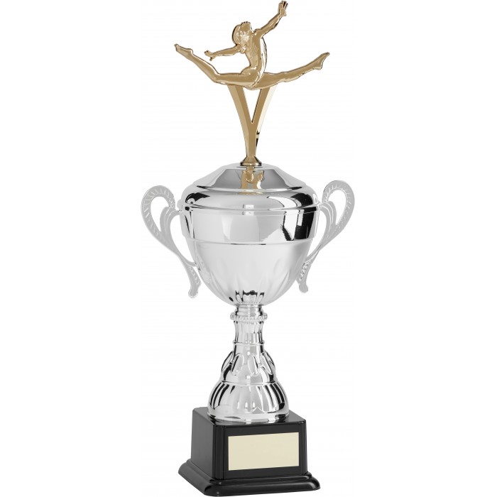 SILVER HANDLED GYMNASTIC CUP WITH GOLD FIGURE - AVAILABLE IN 3 SIZES